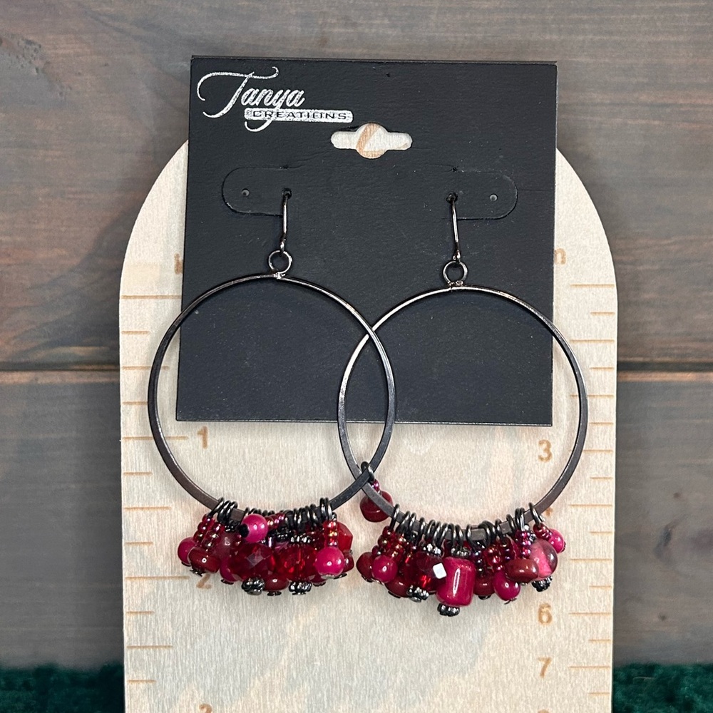 3/$10 Hoop Earrings With Red Beads